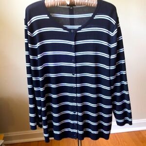 Talbots XL Navy with White Stripes Cardigan for Spring through Fall